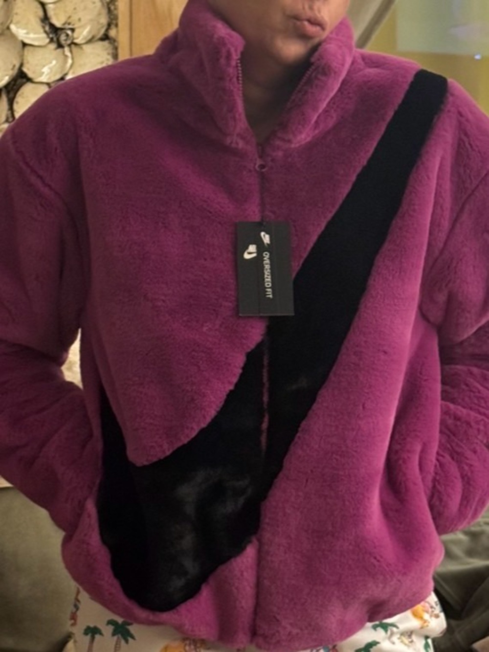 Nike Magenta Faux-Fur Puffer Jacket with Black Swoosh - Picture 5 of 5